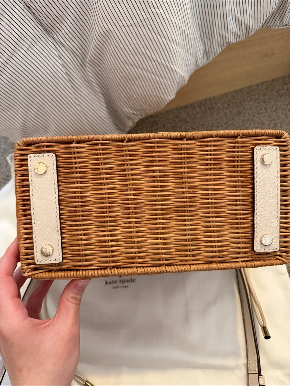 kate spade Sam Wicker Basket Bag with Cream Trim and Floral Interior - Picture 7 of 10